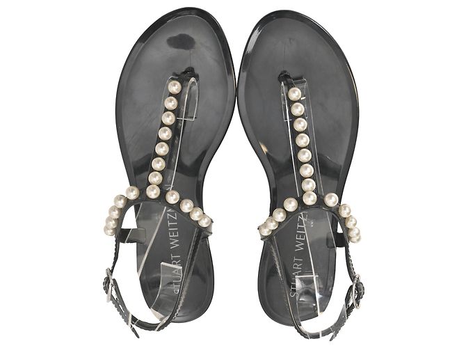 Sandali Jelly Stuart Weitzman Goldie decorati con perle finte in gomma nera Nero - vista 5