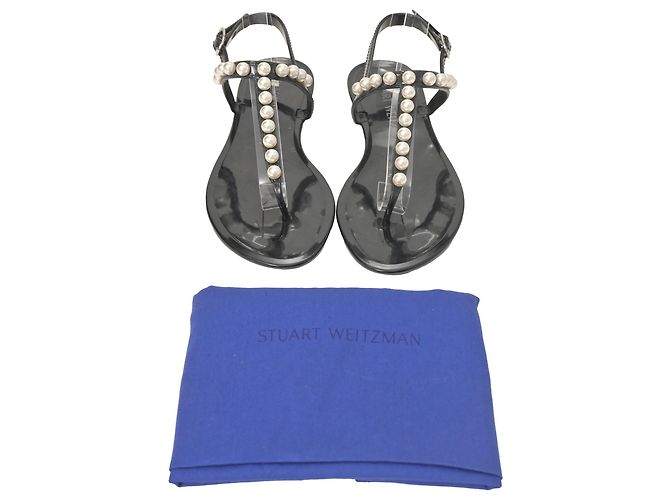 Sandali Jelly Stuart Weitzman Goldie decorati con perle finte in gomma nera Nero - vista 7