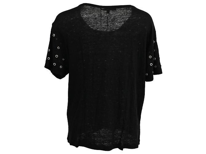 T-shirt con occhielli Maje in cotone nero - vista 3