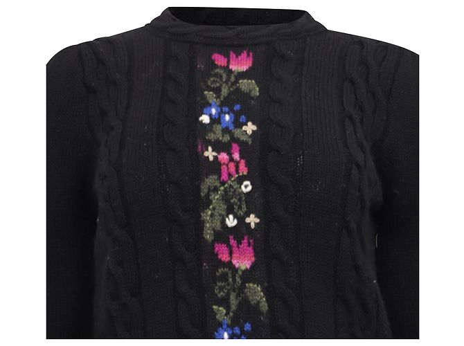 Saint Laurent Floral Cable Knit Pullover aus schwarzer Wolle - Ansicht 2