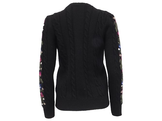Saint Laurent Floral Cable Knit Pullover aus schwarzer Wolle - Ansicht 4