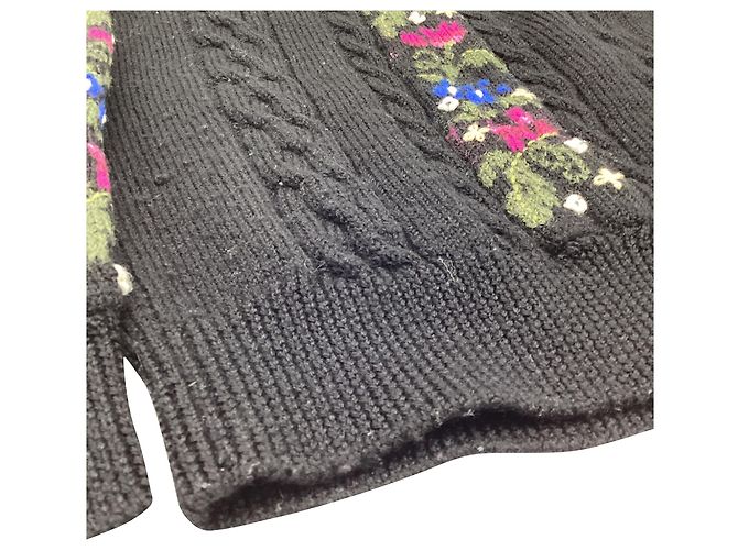 Saint Laurent Floral Cable Knit Pullover aus schwarzer Wolle - Ansicht 9