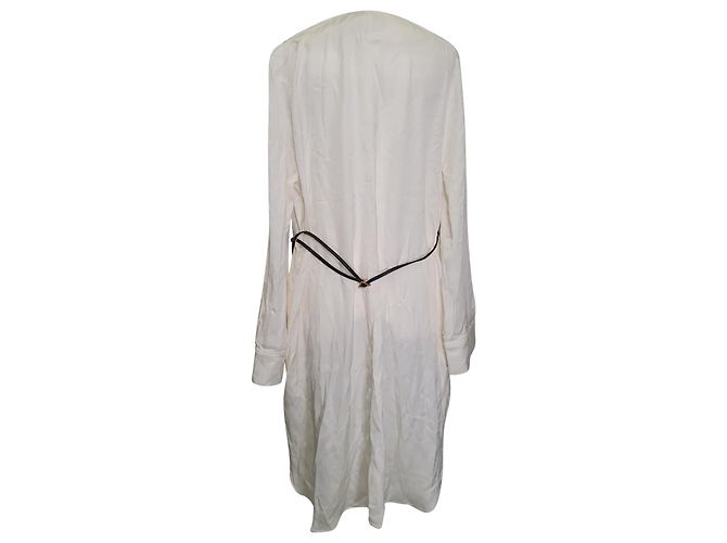 Vestido con cinturón Bottega Veneta en seda blanco roto Crudo - vista 3