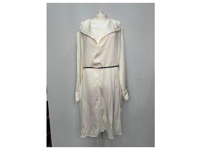 Vestido con cinturón Bottega Veneta en seda blanco roto Crudo - vista 9
