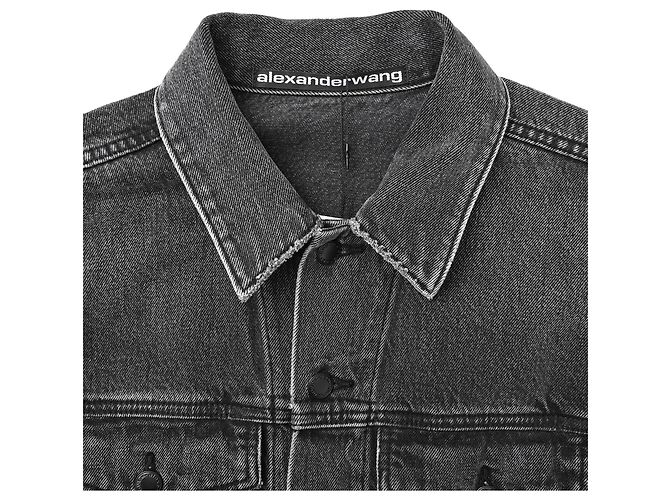 Giacca di jeans Alexander Wang con patch logo in cotone grigio - vista 5