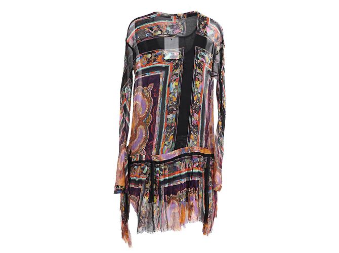 Vestido transparente estampado Dries Van Noten em seda multicolorida Multicor - vista 3