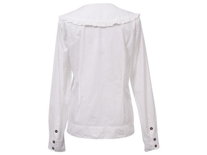 Top Ganni Maxi Ruffled Collar en algodón blanco - vista 2