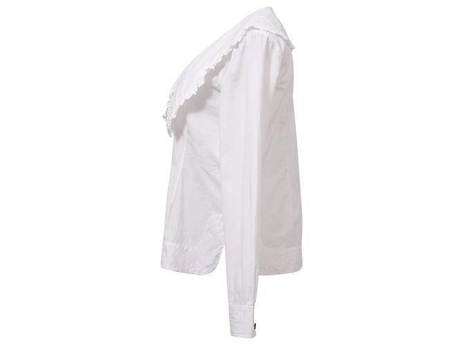 Top Ganni Maxi Ruffled Collar en algodón blanco - vista 3