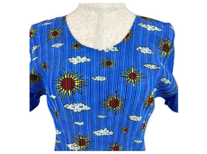 Issey Miyake Polyester T-Shirt PLEATS PLEASE PP13-FK362 Blau - Ansicht 4