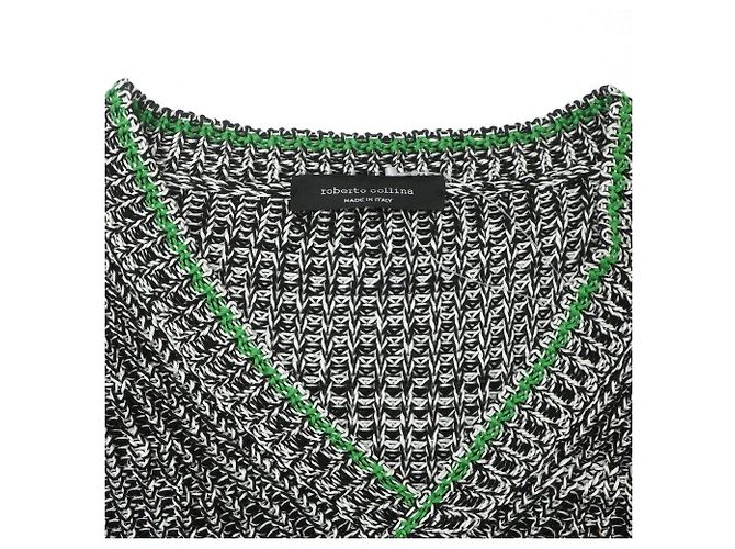 Autre Marque Roberto Collina Baumwollstrickpullover Schwarz Weiß Grün - Ansicht 3