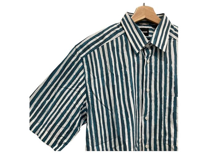 Hugo Boss Camicia BOSS a righe in cotone a maniche corte Bianco Blu - vista 2
