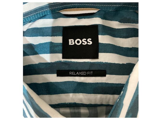 Hugo Boss Camicia BOSS a righe in cotone a maniche corte Bianco Blu - vista 5