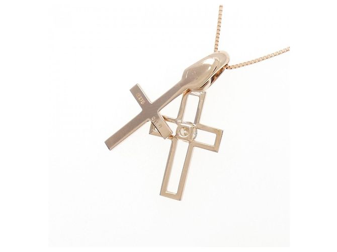 Autre Marque Collana Croce Diamante Au750 Rosa - vista 4