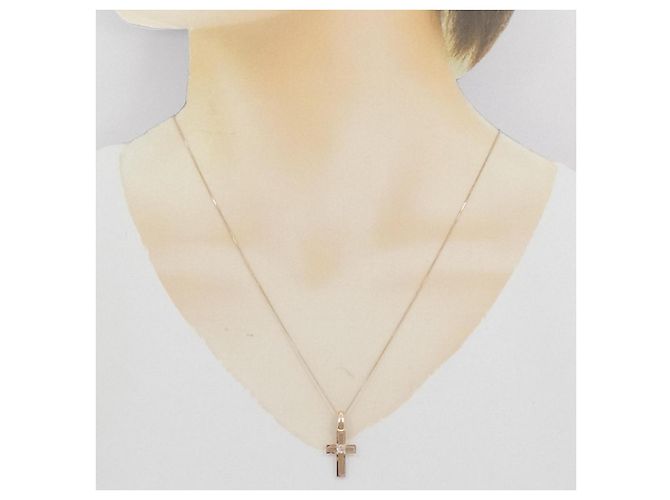 Autre Marque Collana Croce Diamante Au750 Rosa - vista 6