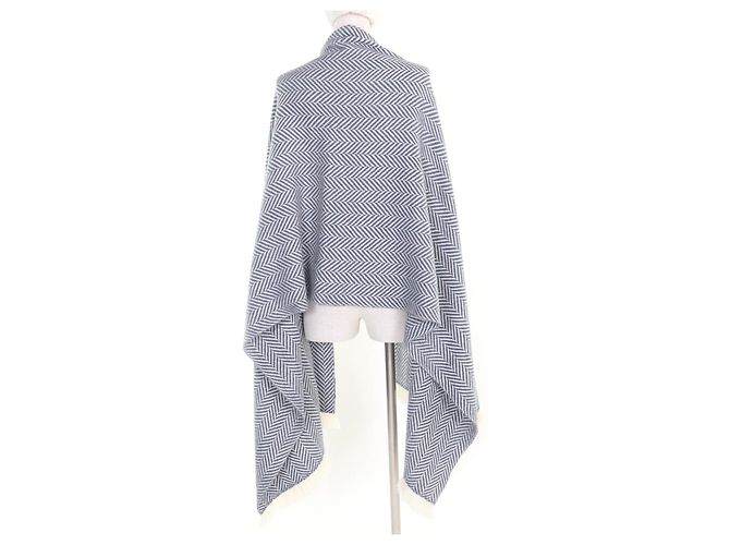 Hermès Hermes Kaschmir-Schal Weiß Blau - Ansicht 5