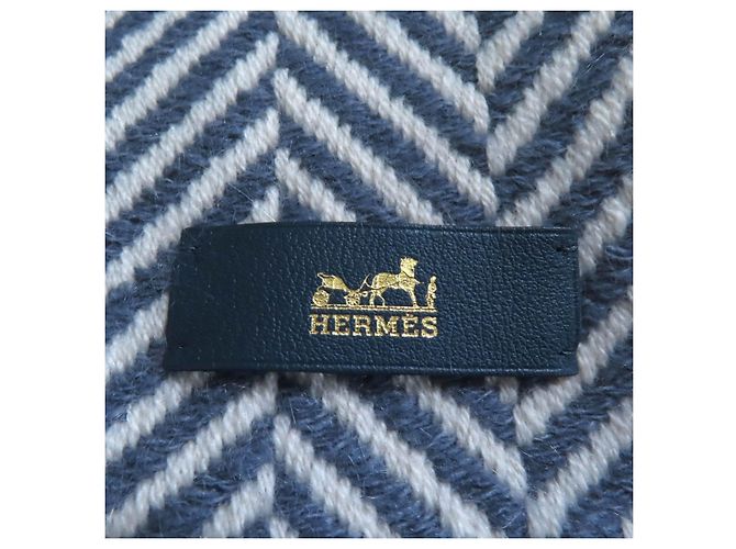 Hermès Hermes Kaschmir-Schal Weiß Blau - Ansicht 8