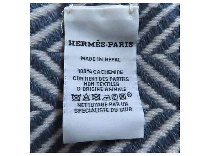 Hermès Hermes Kaschmir-Schal Weiß Blau - Ansicht 9