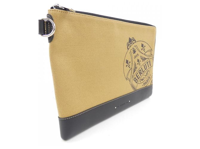 Clutch Nino GM Lodge Canvas di Berluti Marrone Nero - vista 2