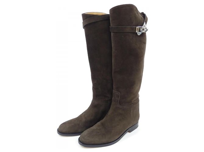 Botas largas de ante Hermès Castaño - vista 3