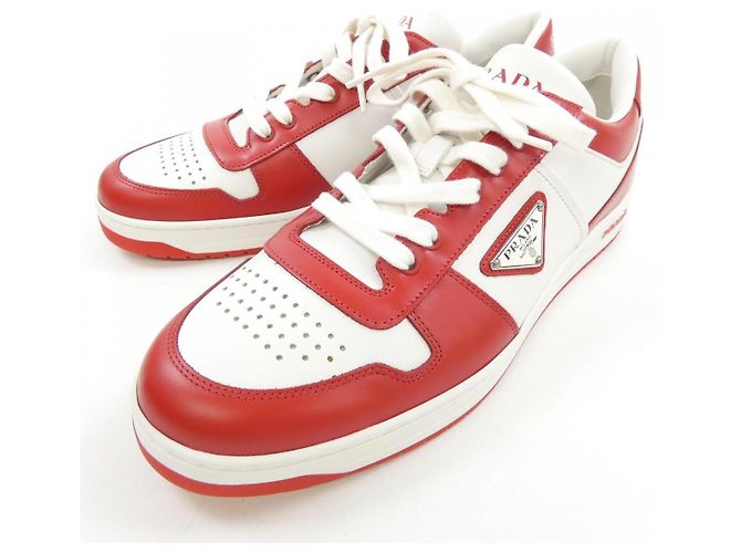 Prada 3LKG Kalbsleder-Sneaker Weiß Rot - Ansicht 3