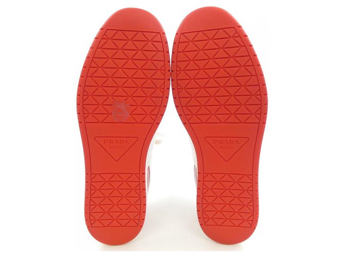 Prada 3LKG Kalbsleder-Sneaker Weiß Rot - Ansicht 4