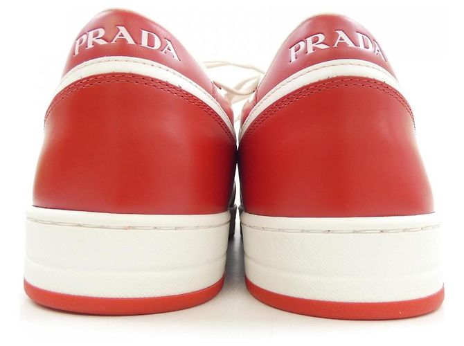 Prada 3LKG Kalbsleder-Sneaker Weiß Rot - Ansicht 5