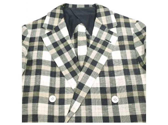 Autre Marque Drawer Loro Piana Check Wool Linen Jacket Blue - view 3