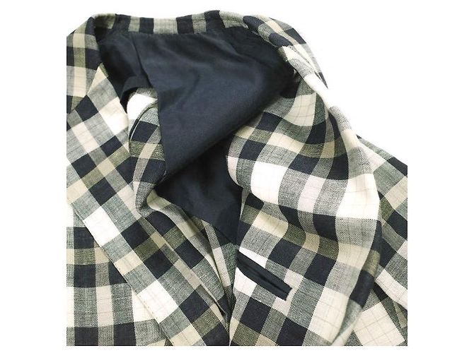 Autre Marque Drawer Loro Piana Check Wool Linen Jacket Blue - view 6