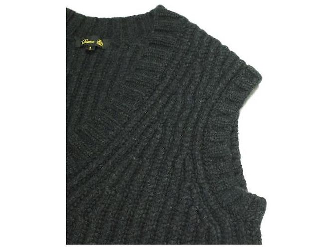 Autre Marque Colete de malha de lã canelada Camel e nylon Drawer Marrom Cinza antracite - vista 6
