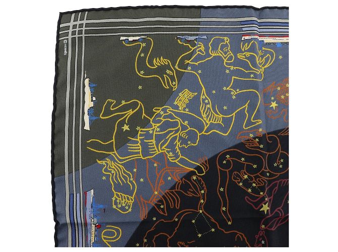 Hermès Hermes Carré 45 Silk Scarf Black Multiple colors Orange Khaki Yellow Navy blue - view 2