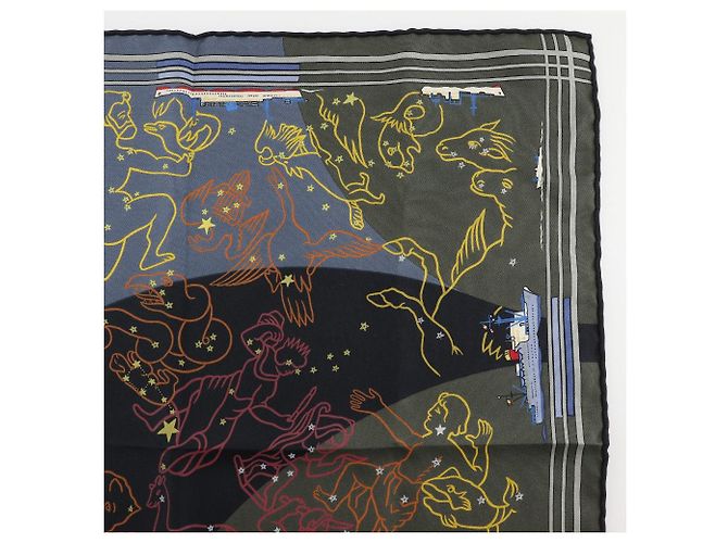 Hermès Hermes Carré 45 Silk Scarf Black Multiple colors Orange Khaki Yellow Navy blue - view 3