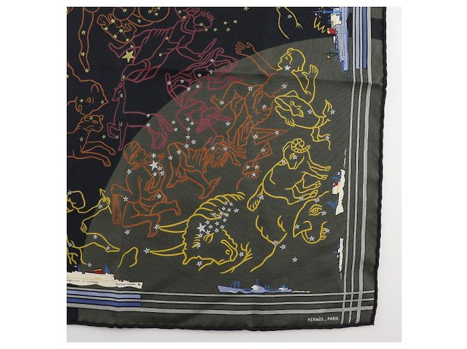Hermès Hermes Carré 45 Silk Scarf Black Multiple colors Orange Khaki Yellow Navy blue - view 5