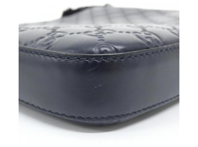 Borsa a tracolla Gucci GG in pelle blu navy - vista 3