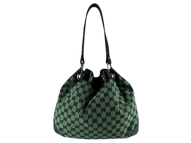 Borsa a tracolla Gucci GG Canvas e pelle Nero Verde - vista 3
