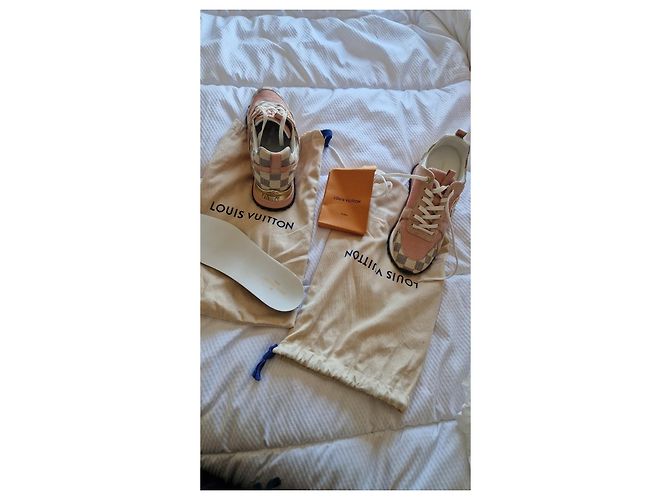 Sneakers Basse Louis Vuitton Rosa Damier Azur Bianco Beige - vista 5