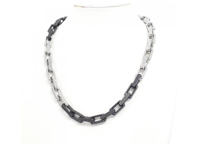 Collana a catena Monogram Louis Vuitton Nero Argento - vista 6