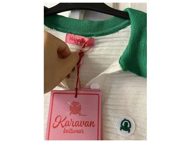Autre Marque Karavan Strick-Poloshirt Gestreift Weiß/Grün - Ansicht 2
