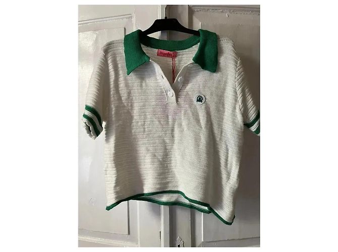 Autre Marque Karavan Strick-Poloshirt Gestreift Weiß/Grün - Ansicht 3