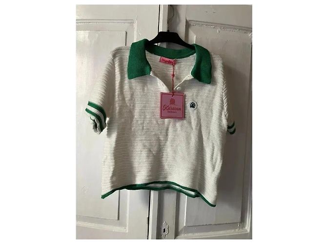 Autre Marque Karavan Strick-Poloshirt Gestreift Weiß/Grün - Ansicht 4