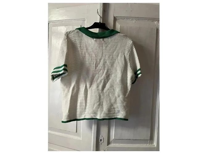 Autre Marque Karavan Strick-Poloshirt Gestreift Weiß/Grün - Ansicht 6
