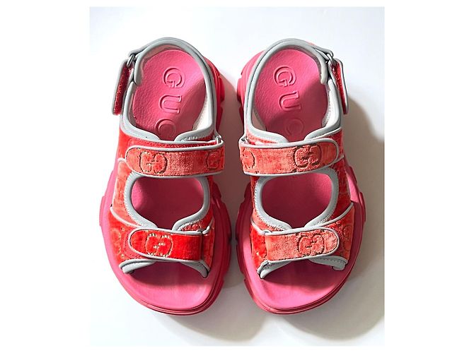 Gucci Sandali Flashtrek Reflex Stretch GG Velvet Rosa Rosso - vista 2