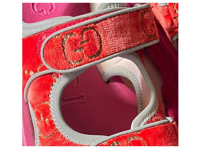Gucci Sandali Flashtrek Reflex Stretch GG Velvet Rosa Rosso - vista 3
