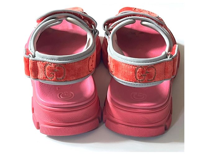 Gucci Sandali Flashtrek Reflex Stretch GG Velvet Rosa Rosso - vista 4