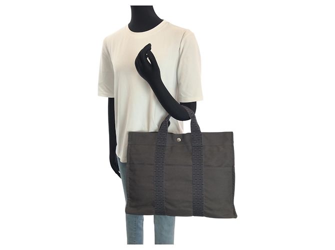 Hermès Borsa Tote Hermes Herline MM Grigia Marrone - vista 7