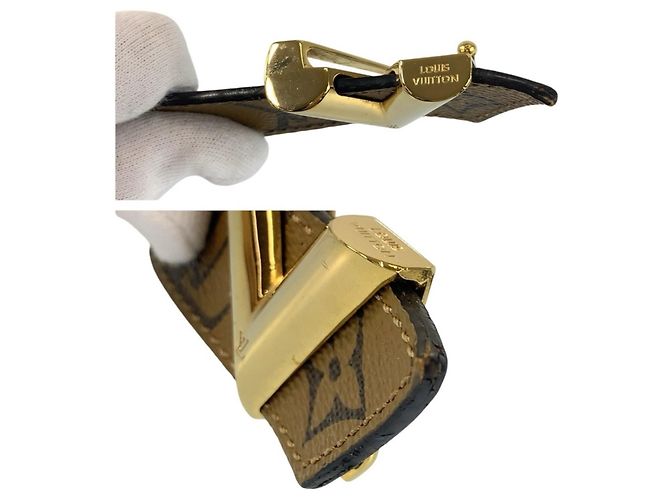 Cintura in pelle Monogram Reverse Louis Vuitton Marrone D'oro - vista 4