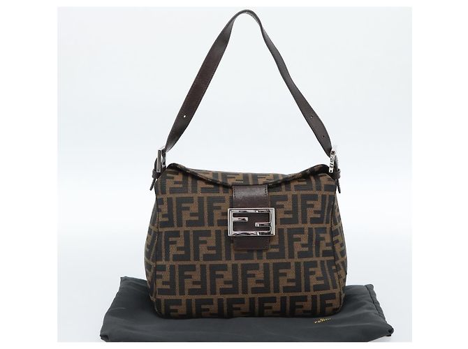 Borsa a Spalla FENDI Mamma Baguette in Tela Zucca Nero Marrone Argento Auth 183887SAM - vista 12