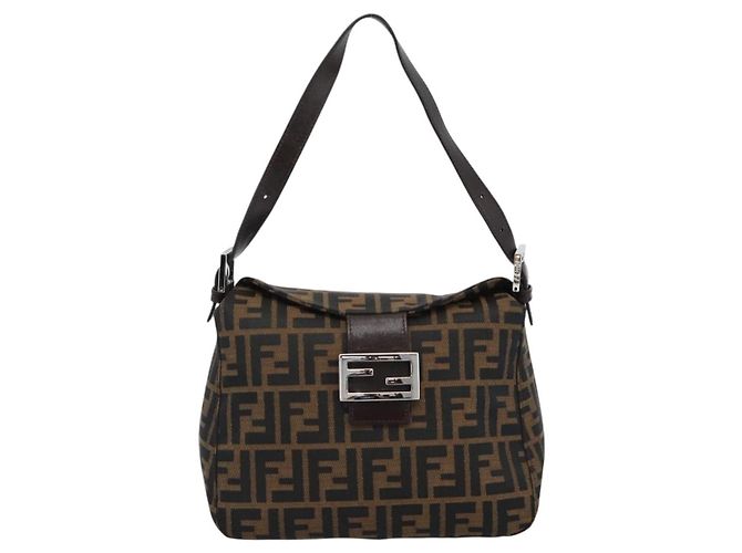 Borsa a Spalla FENDI Mamma Baguette in Tela Zucca Nero Marrone Argento Auth 183887SAM - vista 13
