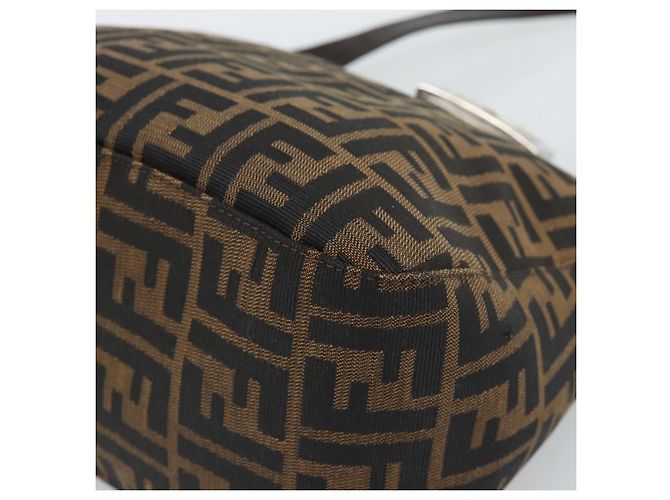 Borsa a Spalla FENDI Mamma Baguette in Tela Zucca Nero Marrone Argento Auth 183887SAM - vista 14