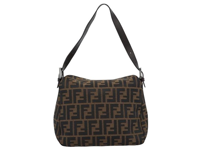 Borsa a Spalla FENDI Mamma Baguette in Tela Zucca Nero Marrone Argento Auth 183887SAM - vista 2