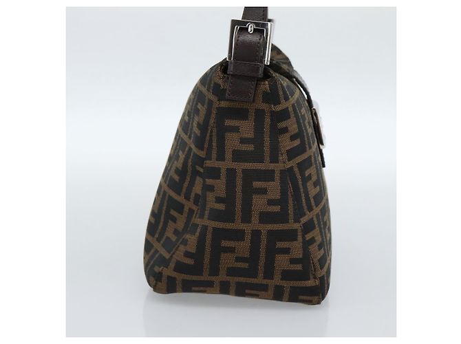 Borsa a Spalla FENDI Mamma Baguette in Tela Zucca Nero Marrone Argento Auth 183887SAM - vista 3